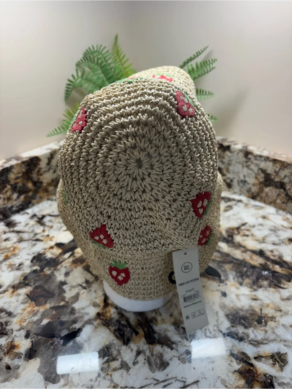 🍓 Straw Knit Bucket Hat with Red Strawberry Embroidery 🍓